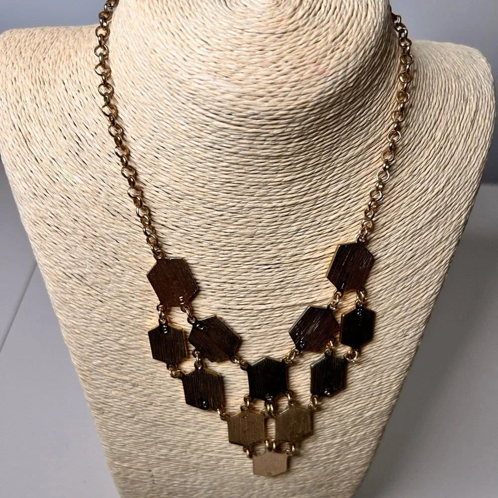 Charming Charlie multicolored statement necklace gold tone chain business casual - Picture 6 of 8